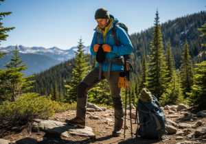 Przygotowanie do górskiej wędrówki z ekwipunkiem i mapą na szlaku przygody