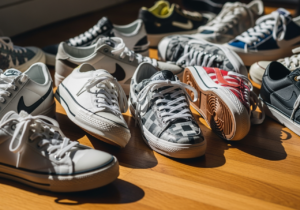 Buty klasyczne stojące na drewnianej podłodze w nowoczesnym wnętrzu