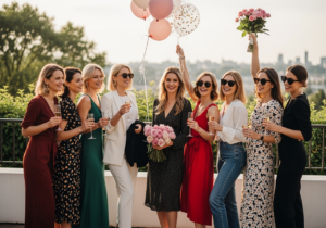 Kobiety świętujące wieczór panieński podczas wspólnej celebracji