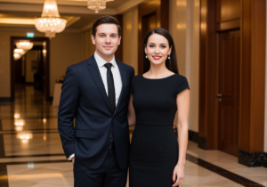 Para stojąca razem na wydarzeniu o formalnym charakterze