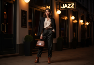 kobieta siedząca w klubie jazzowym podczas wieczornego koncertu
